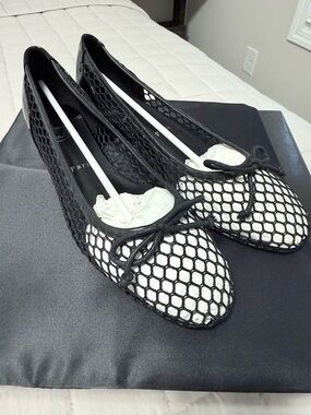 Black & White Mesh Bow Ballet Flats